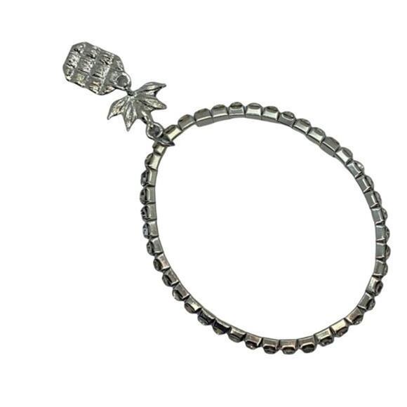 New NWT Silver-Tone Green Yellow Pineapple Rhinestone Beaded Stretch Bracelet - Picture 7 of 7